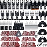 CONNOO 158 Pack Oscillating Saw Blades, Oscillating Tool Blades with Sandpaper, Multitool Bi-Metal Blades Kits for Wood Metal