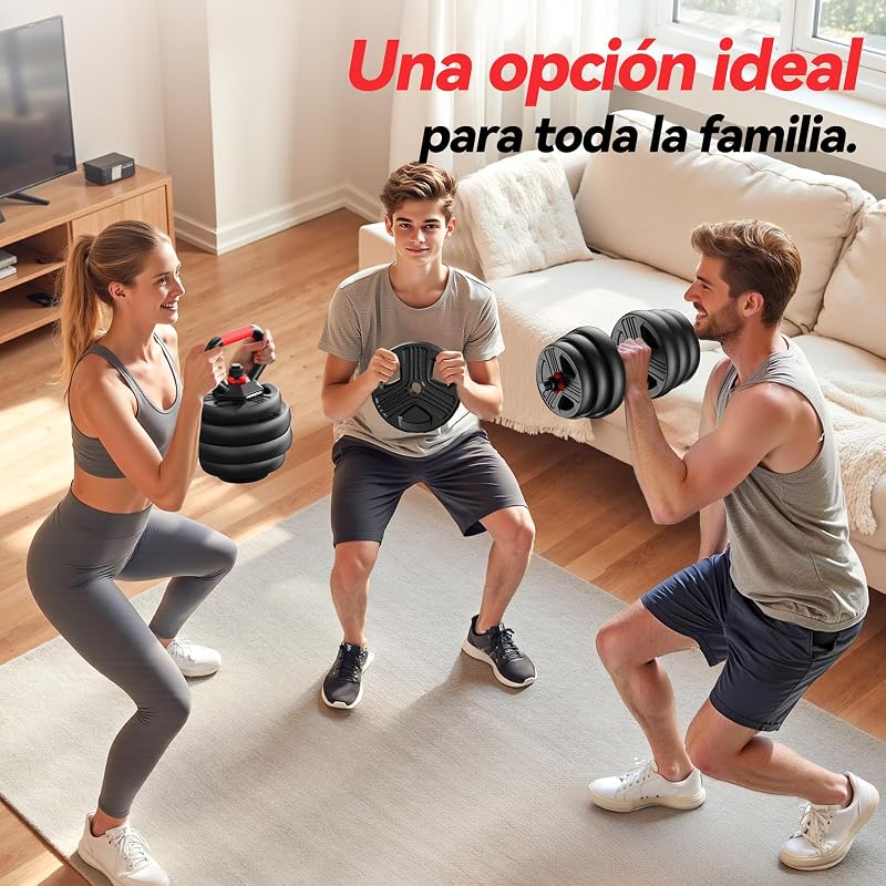 10kg-40kg Juego de Pesas y Mancuernas Ajustables, Kit Pesas 5 en 1 con Barra, Pesas Rusas y Soportes Para Flexiones, Equipo de Entrenamiento Progresivo para Toda la Familia