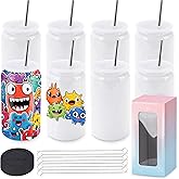 Joyclub 16oz Sublimation Tumblers Blanks Insulated Stainless Steel Cups with Lids and Starw Travel Iced Coffee Cups for Smoothie Whiskey Boba Soda DIY Gift (White)