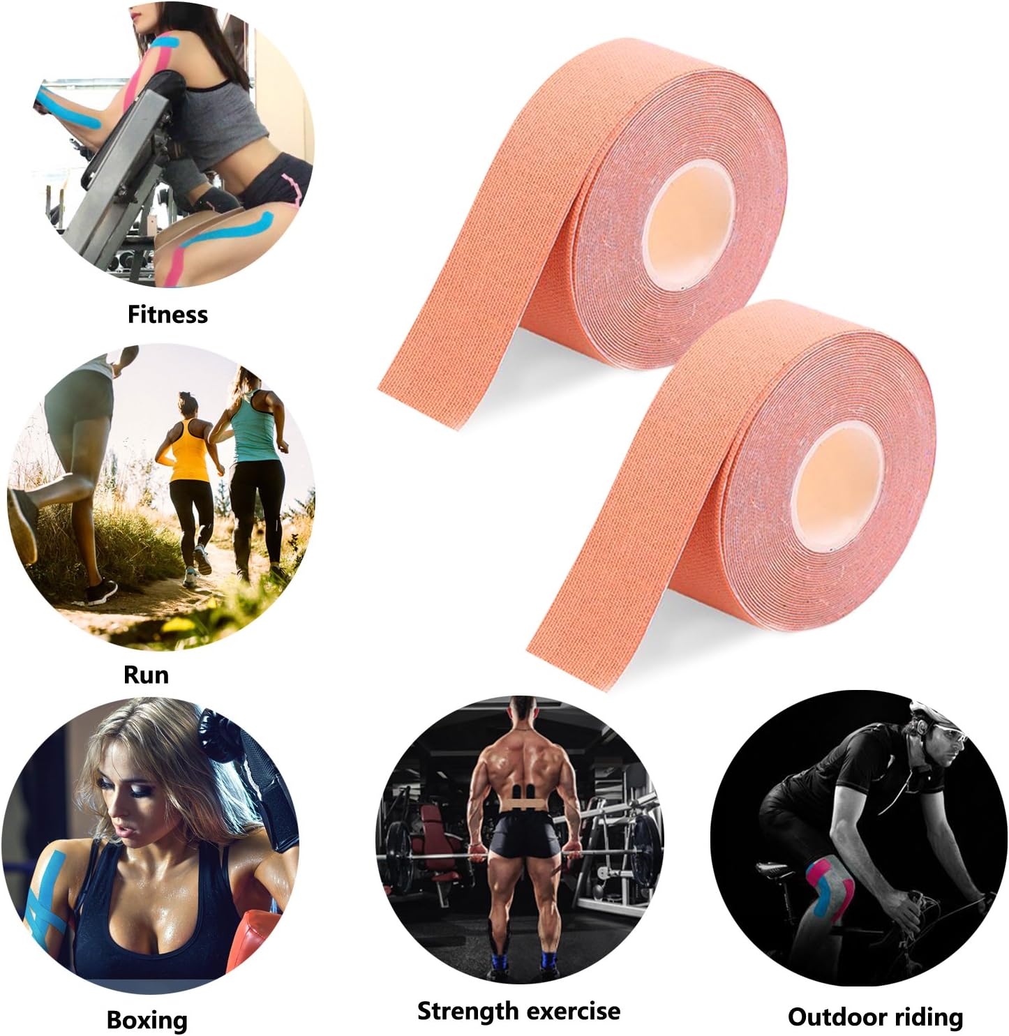 FOU Kinesiology Recovery Therapeutic Tape, Waterproof Muscle Support for Athlete,Sports Injury Tape 1 inch x 16.4 ft / 2.5cm x 5m (2 Pack Beige): Sports & Outdoors