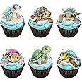 Ephlyn 36Pcs Turtle Cupcake Toppers Sea Animals Baby Shower Party Cake Decoration Picks for Sea Animals Theme Baby Shower Kids Birthday Party Cake Decoration Supplies