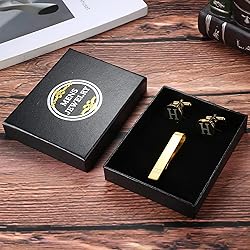LOYALLOOK Gold Initial Cufflinks and Tie Clip Set