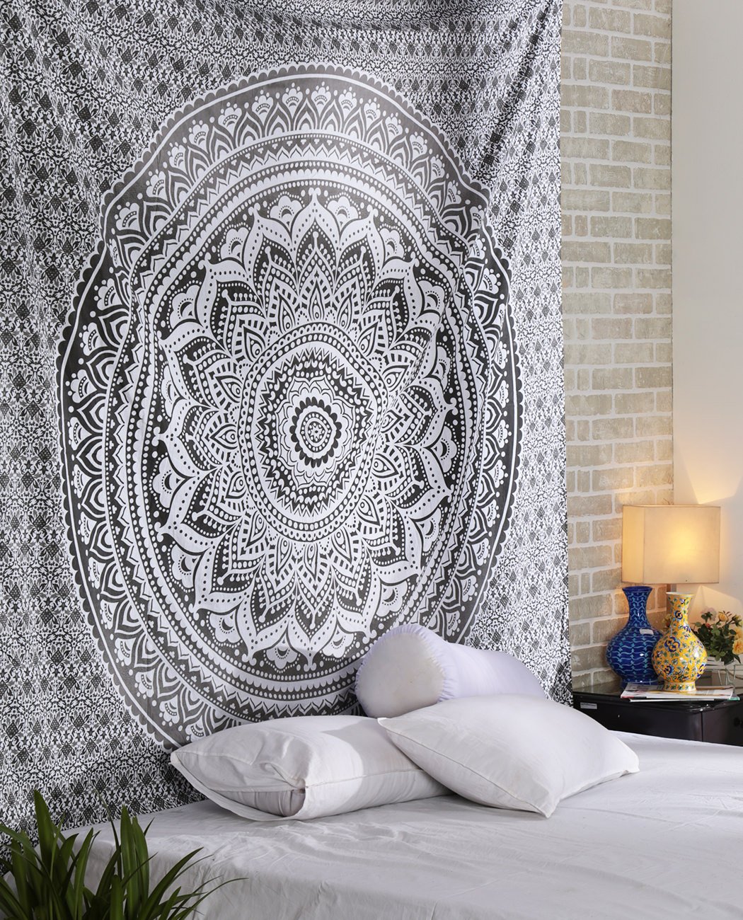 RAJRANG Grey Mandala Tapestry for Bedroom - 213x230 cm Queen Ombre Tapestry Wall Hanging Art Indian Hippie Bohemian Bedspread Dorm Decor Beach Throw Tapestries