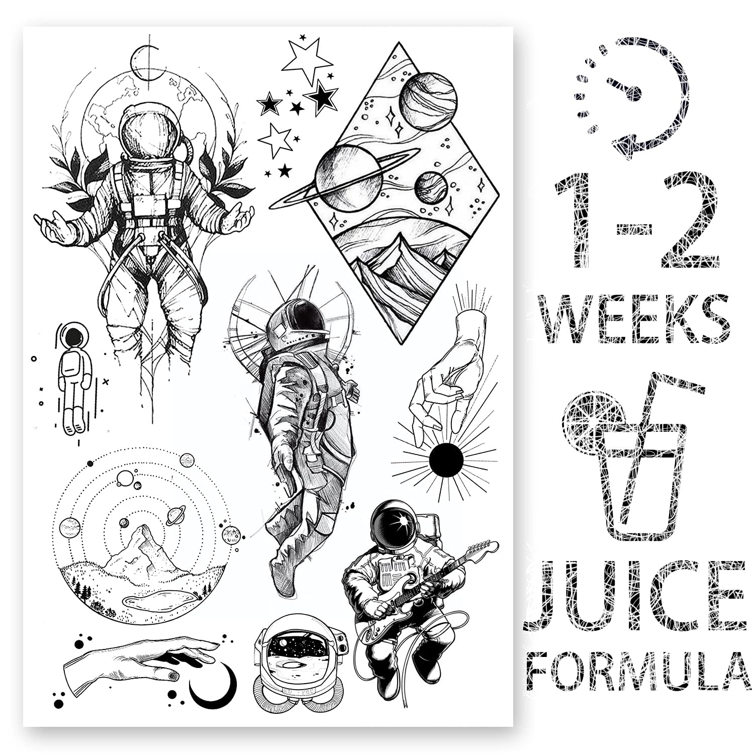 AWAKEN Fake Temporary Tattoos Men Arm Chest Stickers Plant-based Waterproof Last 1-2 Weeks Astronaut Galaxy Universe (Disegn 7)