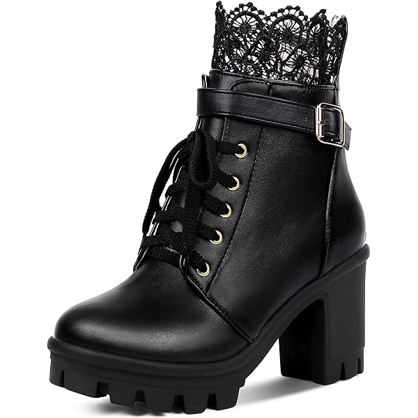 Goth Laarzen Chunky Heel Boot Voor Vrouwen Enkel Combat Booties Zwart