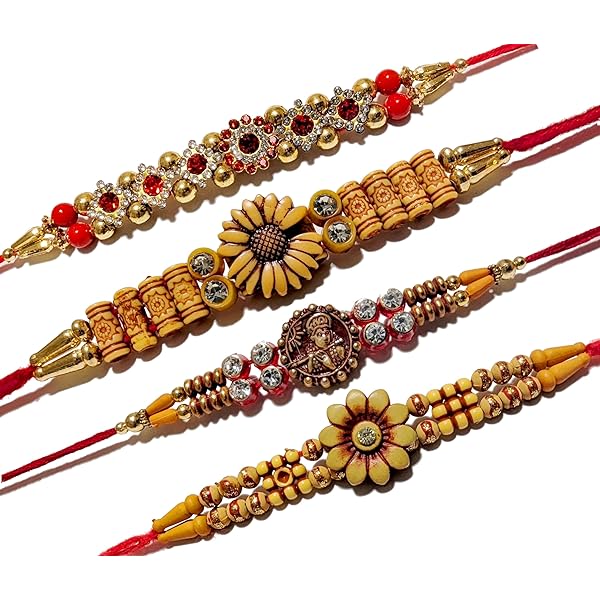 thumbnail image 2 of Buy IndoTribe Premium 7Pc Rakhi Set Rakhi For Brother And Bhabhi 4 Pc Rakhi Bracelet With 1 Diya, Roli & Akshat. Rakhee For Brother Raksha Bandhan Bracelet At 2 of 13