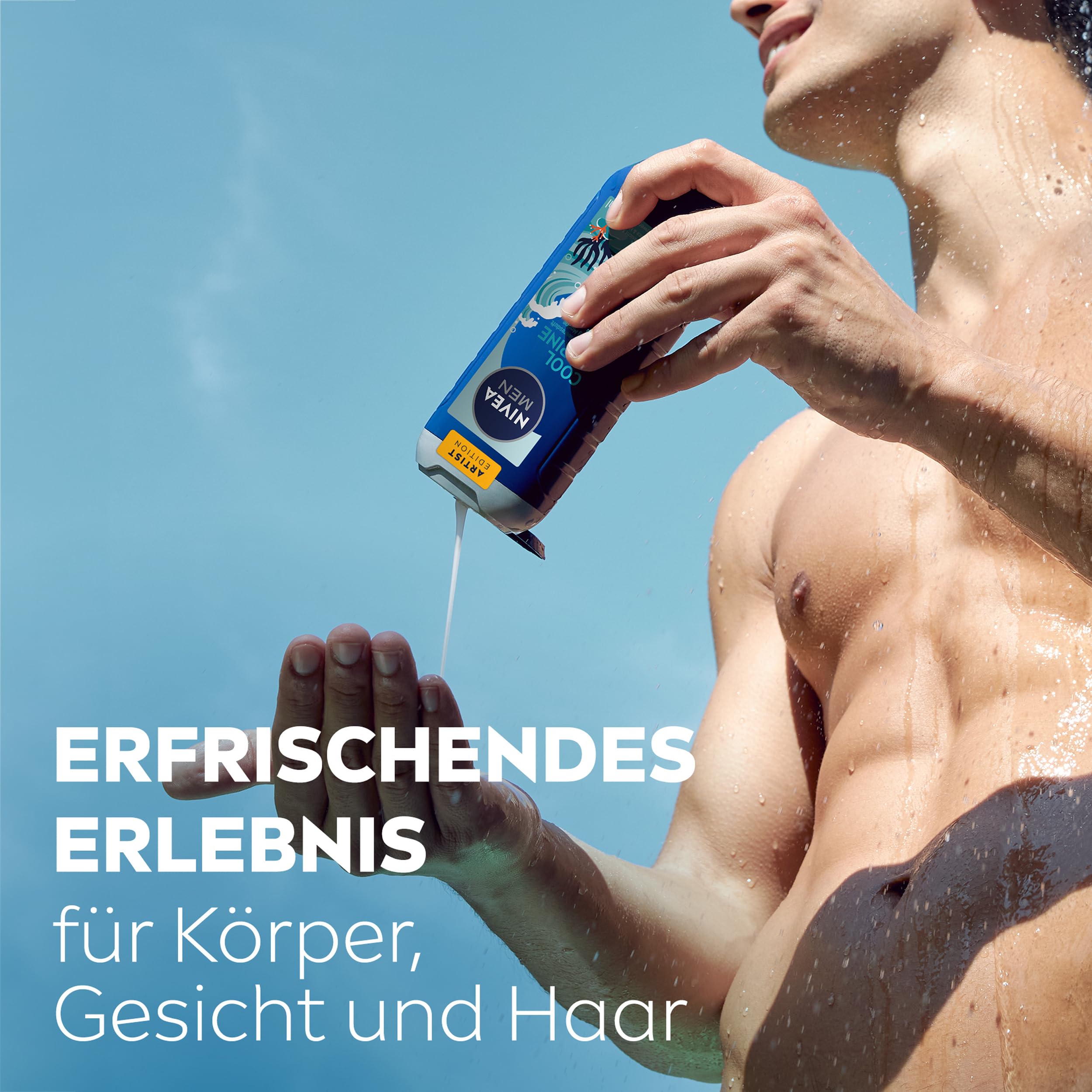 NIVEA MEN Cool Marine Artist Edition Duschgel, erfrischende Pflegedusche mit belebenden Meeresduft, 3in1 Duschgel für Körper, Gesicht und Haare (250 ml) 3