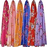 ROLVNHTV 6 Pieces Scarves for Women Ladies Lightweight Silk Gorgeous Floral Pattern Lotus Print Chiffon Scarves