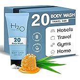 Travel Size Hotel Body Wash 20 Count 0.85 oz Bottles Guest Amenities for Hotels Vacation Rentals and Short Term Rentals Paraben Free Green Tea Scent Infused with Aloe and Olive Oil by H2O Therapy