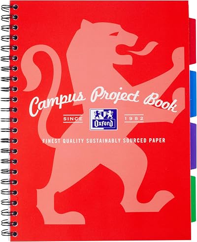 Oxford Campus A4 Project Notebook with Dividers 200 Pages Optik Paper+ Red