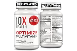 10X HEALTH SYSTEM 10X Health Optimize Multivitamin for Men - 90 Capsules, Methylated Multivitamin 34 in 1 Formula with 800 mcg of Vitamin B12, 5-MTHF, NAC - Methyl B Complex, MTHFR Supplement