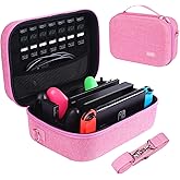 Glamgen Carrying Storage Case for Nintendo Switch,Large Storage Nintendo Switch Cases,Portable Travel All Hard Protective Bag with 16 Game Cards for Switch Controller and Accessories,Pink