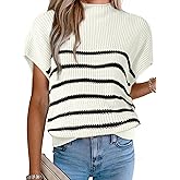Allegra K Women's Mock Neck Striped Sweater Vest Casual Cap Sleeve Knit Pullover Tops