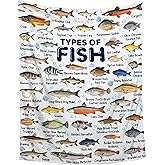 Fish Throw Blanket,Types of Fish Blanket Fishes Blanket Gifts,Ultra Soft Lightweight Flannel Blankets Warm Fuzzy Cozy Plush Blankets for Couch Sofa Bed Living Room,Kids Size-40"x50"
