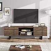 GarveeHome Industrial TV Stand for 80 in, Modern Entertainment Center with 2 Drawers, Wooden Media Cabinet with Heavy Duty Leg and Open Storage, TV Console Table for Living Room, Walnut