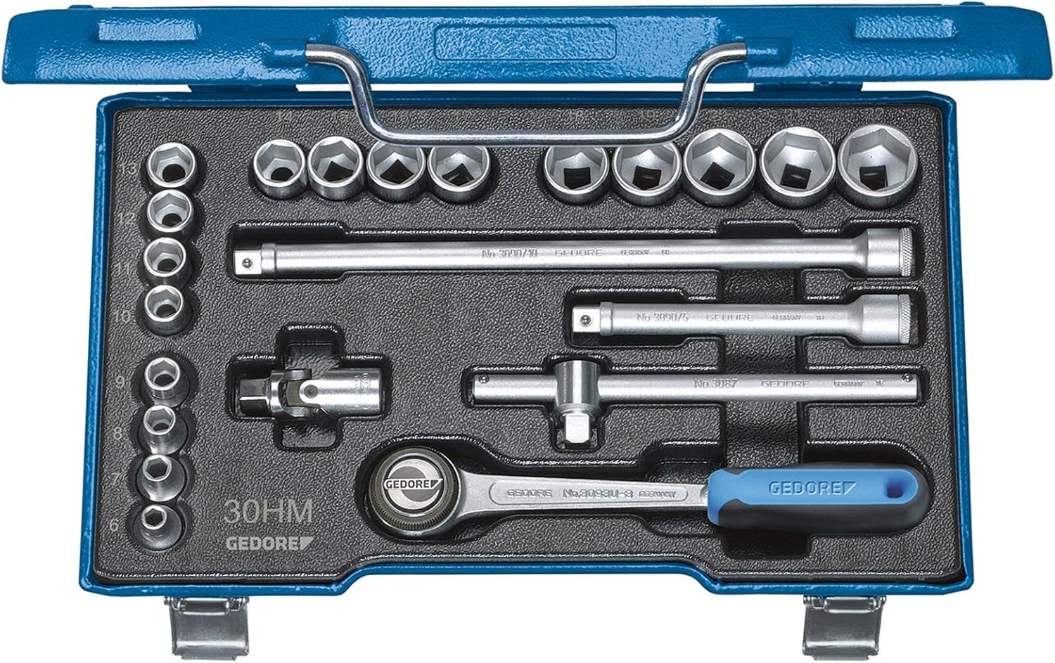 Gedore Socket set 3/8 Inches 6 - 22 mm/30 Hmu, Edged, 22 6-22 mm