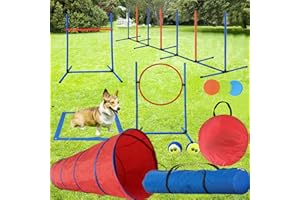 KATZEIST Agility Training Equipment for Dogs, Dog Agility Course Backyard Set Dog Obstacle Course Play Kit Indoor Outdoor Games Includes Dog Tunnel, Weave Poles,Jumping Hurdle