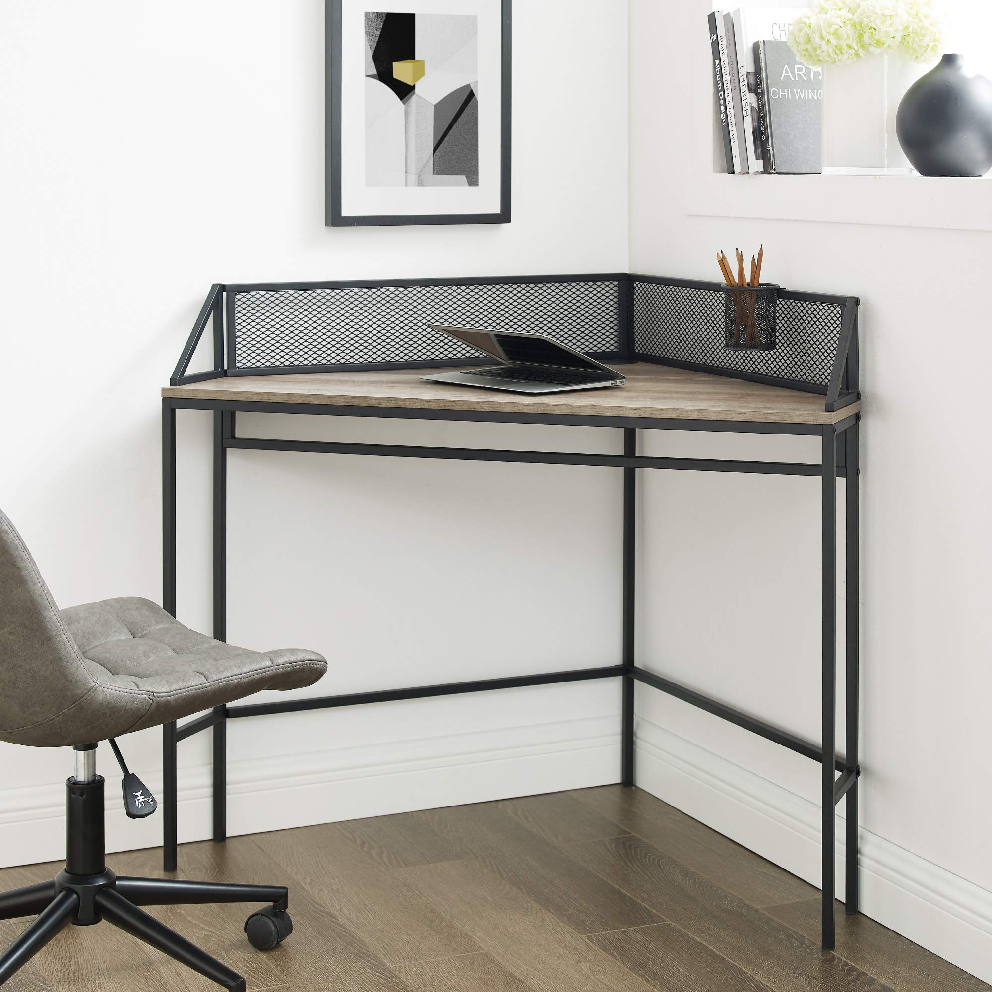 Walker Edison Industrial Corner Laptop Computer Writing Desk Home Office Workstation Small, 42 Inch, Grey Wash
