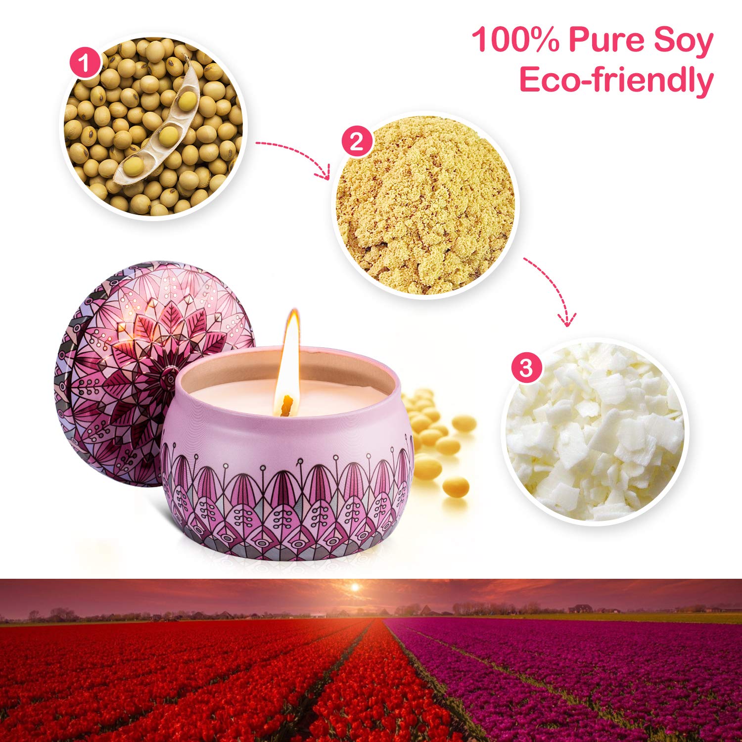 Amexi Duftkerzen, Lavendel, Rose Duftkerzen, Tragbare Reise Zinn Kerzen, 100% Sojawachs Kerze für Stressabbau und Aromatherapie, Kerzen Set - 2 Pack