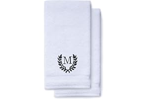 TURQUAZ Decorative and Monogrammed Hand Towels for Bathroom Kitchen Makeup | Personalized Gift for Wedding-Bridal | Roman Font Custom Luxury Turkish Towel | Spa Collection, Oversized, 16 X 30 Inch, Set of 2