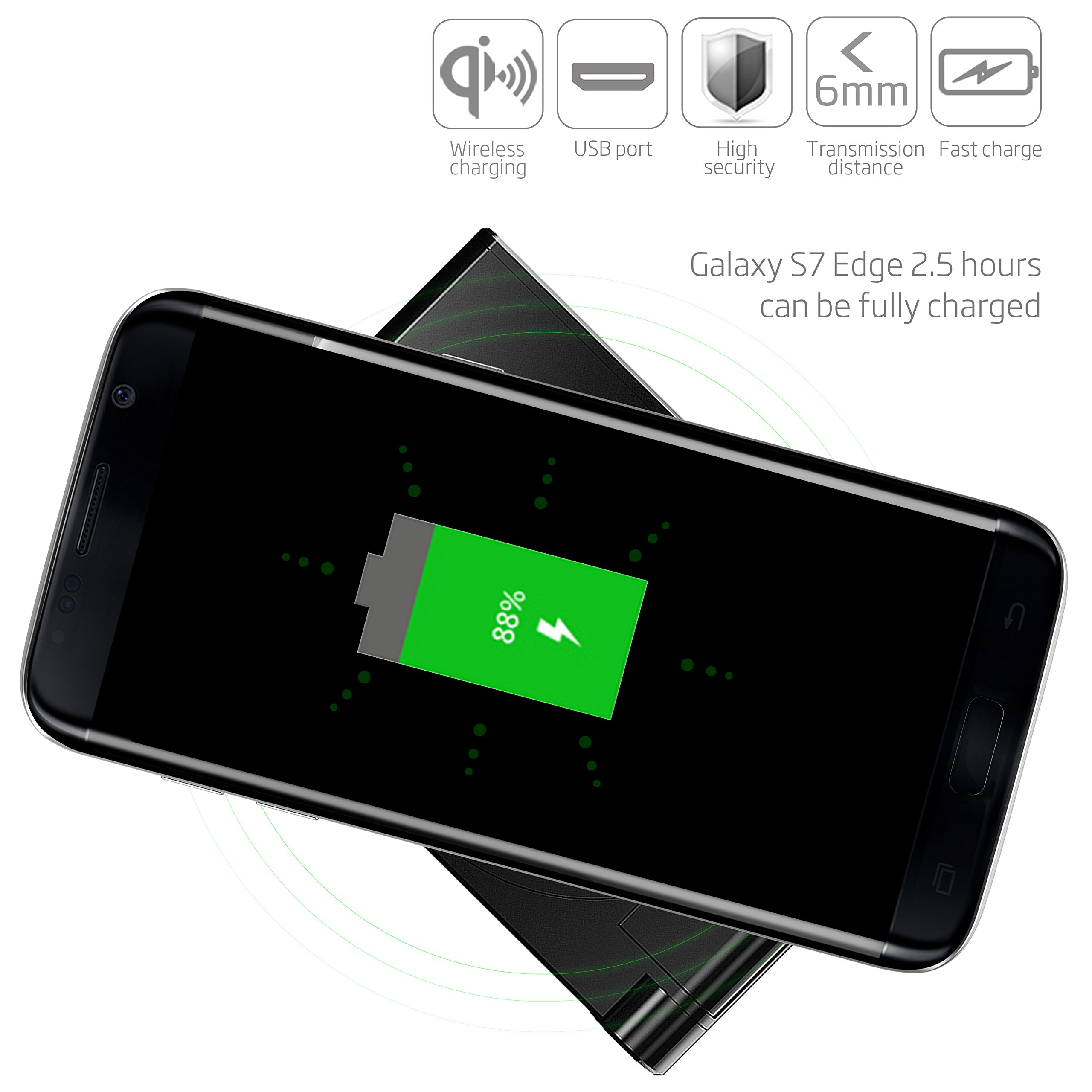 Wireless Charger-LOVPHONE QI Wireless Charging Stand Pad Quick Charge for Samsung Galaxy S7, S7 Edge, Galaxy S6, ,S6 Edge ,S6 Edge Plus,Note 5, (AC Adapter Not Included) (Black)