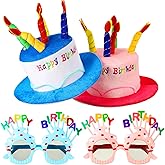 Coume 2 Plush Birthday Hats for Adults, 2 Sweet Cream Glasses, Party Novelty Decorations Happy Birthday Hats