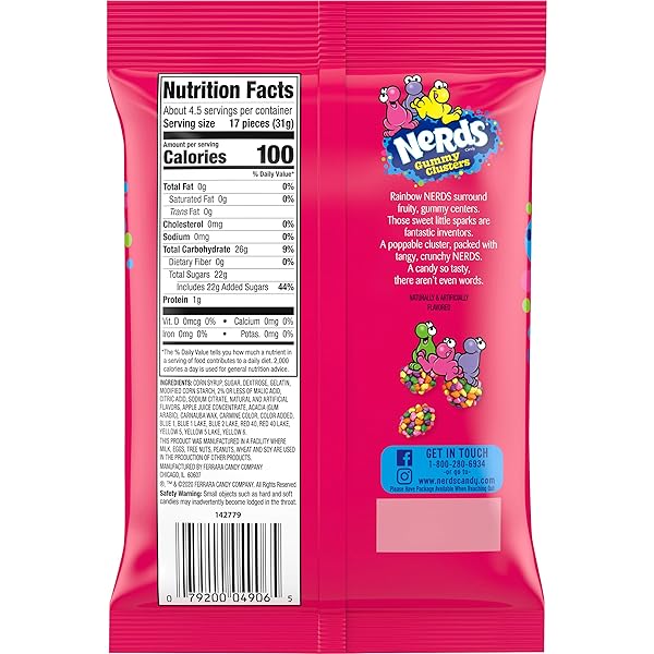 NERDS GUMMY CLUSTERS, CANDY, RAINBOW, CRUNCHY AND GUMMY, 5 OZ