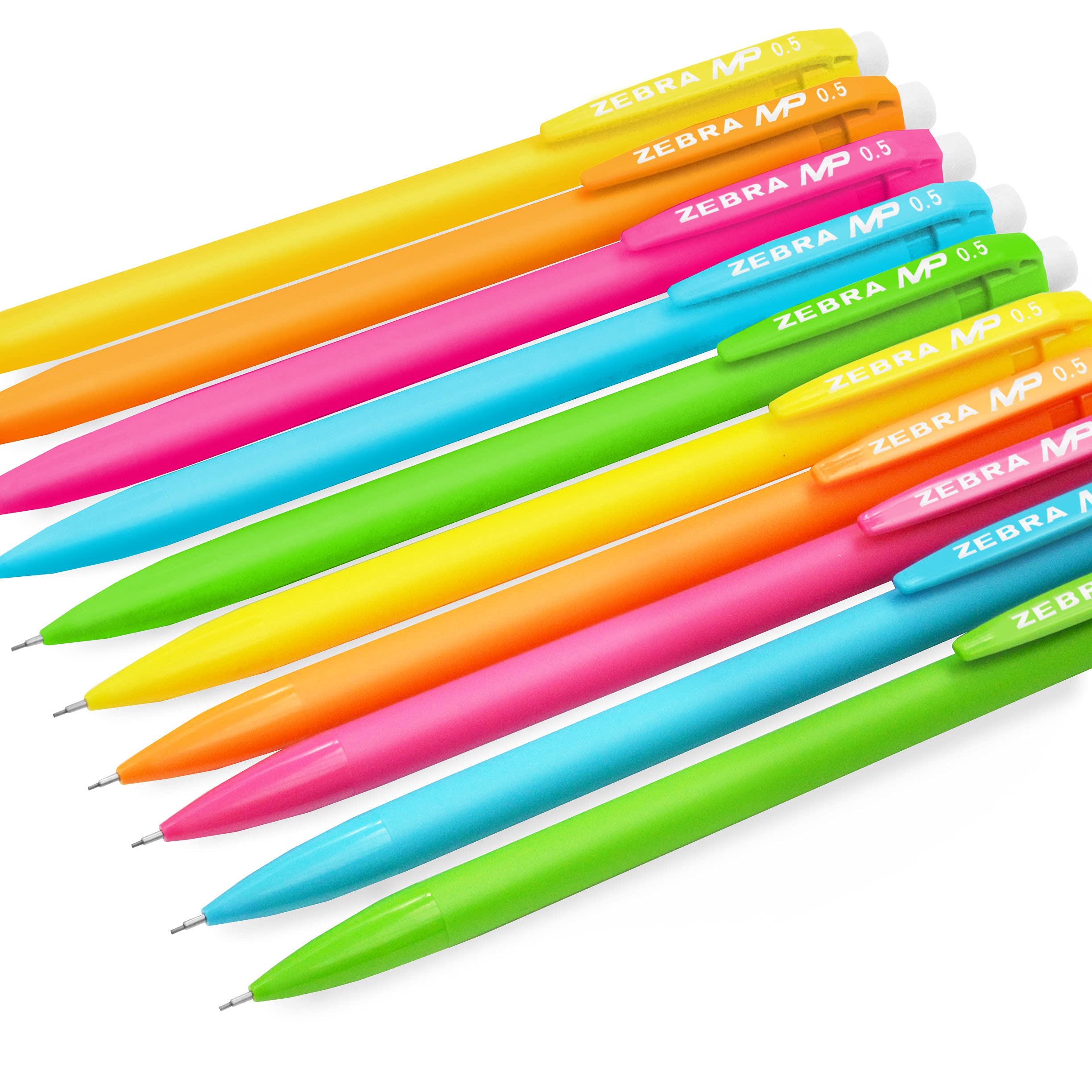 Zebra = MP Mechanical Pencil - 0.5mm Fine Nib - Graphite Lead - Neon Set of 10