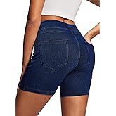 Heathyoga Stretchy Jean Shorts Womens High Waisted Denim Shorts for Women with Pockets Pull On Jorts Casual Womens Shorts