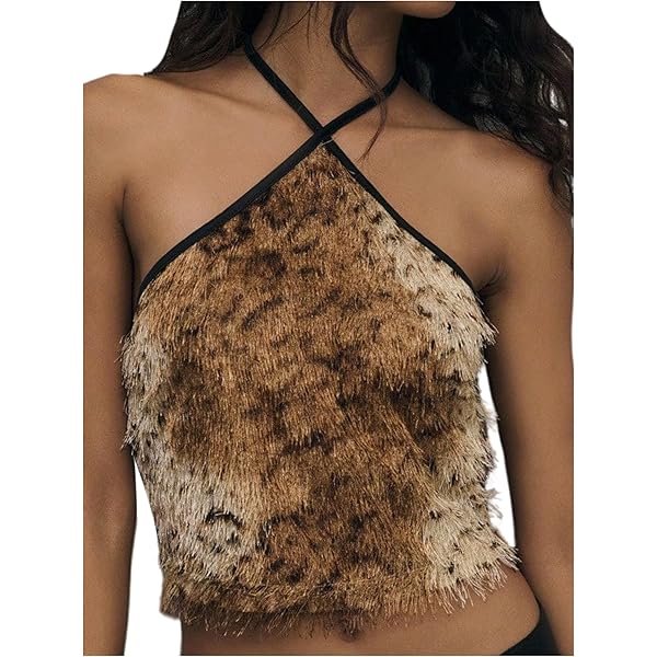Amazon.com: Women's Sexy Feather Crop Tops Furry Faux Fur