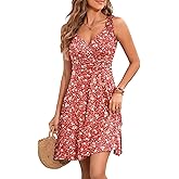 EFexous Womens Wrap V Neck Sleeveless Sundress Summer Flare Tank Dress