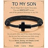 ORISPRE Son Cross Rope Bracelet, Adjustable Christian Gifts from Mom Dad for Teen Boys Birthday Christmas Easter