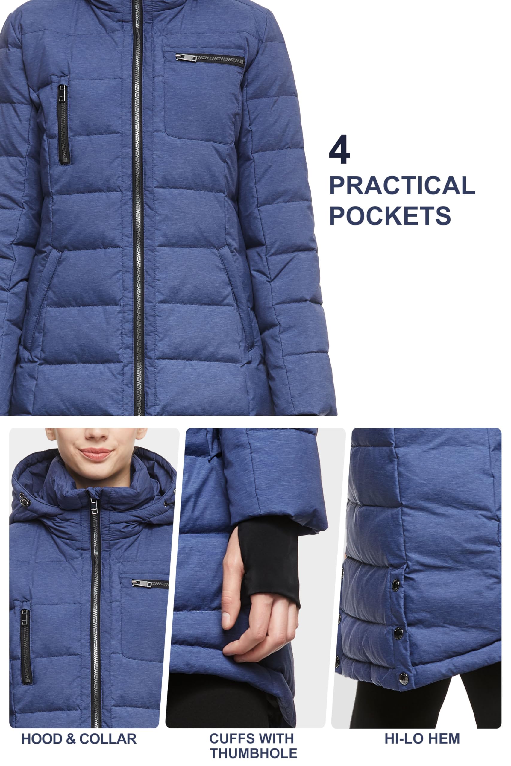 Orolay Women's Winter Down Jacket Long Quilted Puffer Coat Warm Hooded Slim Fit Outerwear