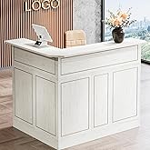 Tribesigns Reception Desk with Storage Shelves, L-Shaped Modern Front Desk, Reception Counter Table for Small Office, Salon, Checkout, White
