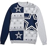 FOCO NFL Mens NFL Team Logo Busy Block Snowfall Holiday Ugly Sweater