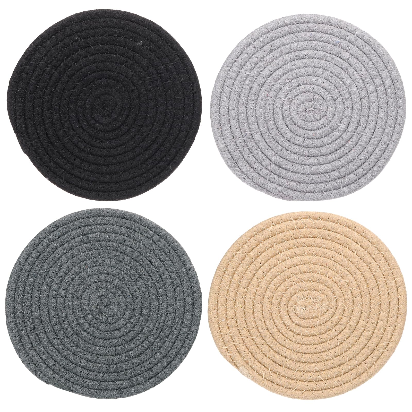 PATIKIL Plant Coasters 7 Inch, 4 Pcs Woven Plant Mat Round Pads Set for House Indoor Outdoor Gardening Pot Kitchen Table Solid Color Set