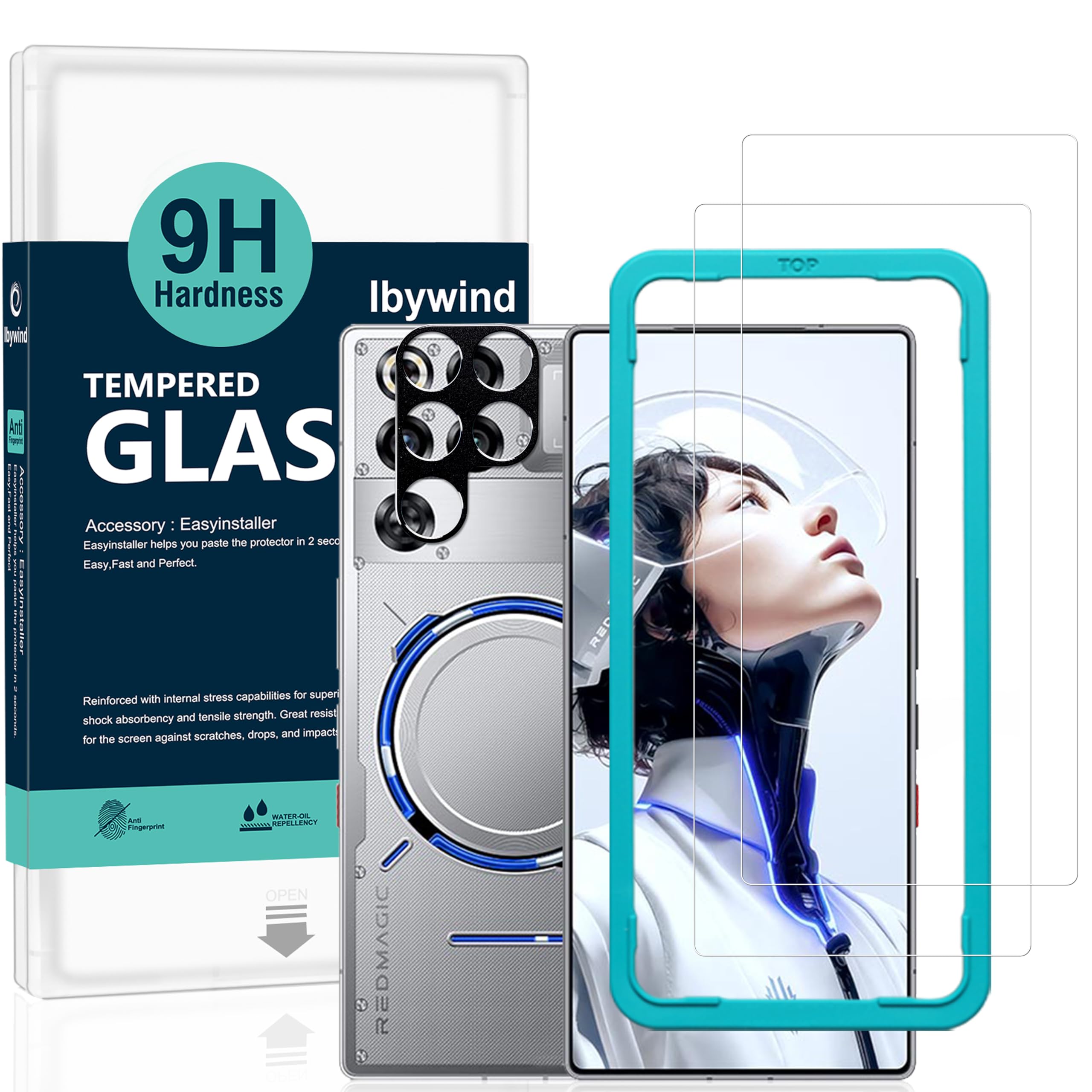 Ibywind for ZTE nubia RedMagic 11 Pro/11 Pro+ 5G Screen Protector,2 Pack,9H Hardness Tempered Glass and Camera Lens Protector,with Alignment Frame,Full Coverage,Bubble Free,Fingerprint Unlock