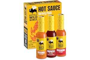 Buffalo Wild Wings Hot Sauce Gift Pack, Includes Classic, Habanero, and Chipotle Hot Sauces, 5 fl oz Bottles, Marinade, and Seasoning for Chicken Wings and Pork Ribs