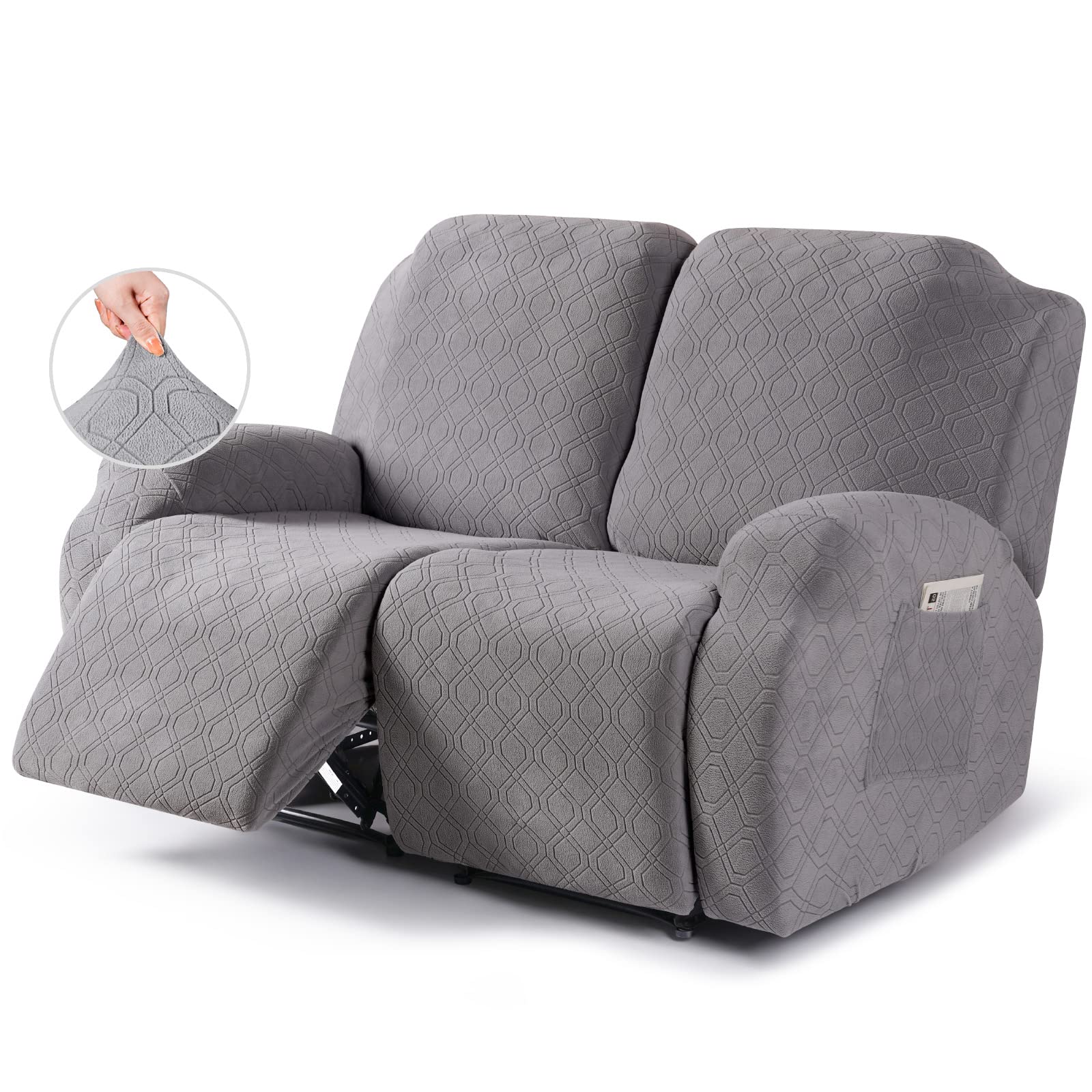 Photo 1 of VANSOFY Oversized Recliner Cover, 2-Pieces Stretch Reclining Couch Cover with Pockets Loveseat Sofa Slipcovers Soft Washable Furniture Protector for Dogs Cats(Light Gray)