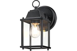 LIT-PaTH Outdoor Wall Lantern, Wall Sconce as Porch Lighting Fixture, E26 Base, Aluminum Housing Plus Glass, Water-Proof and Outdoor Rated, ETL Qualified, 1-Pack, Black