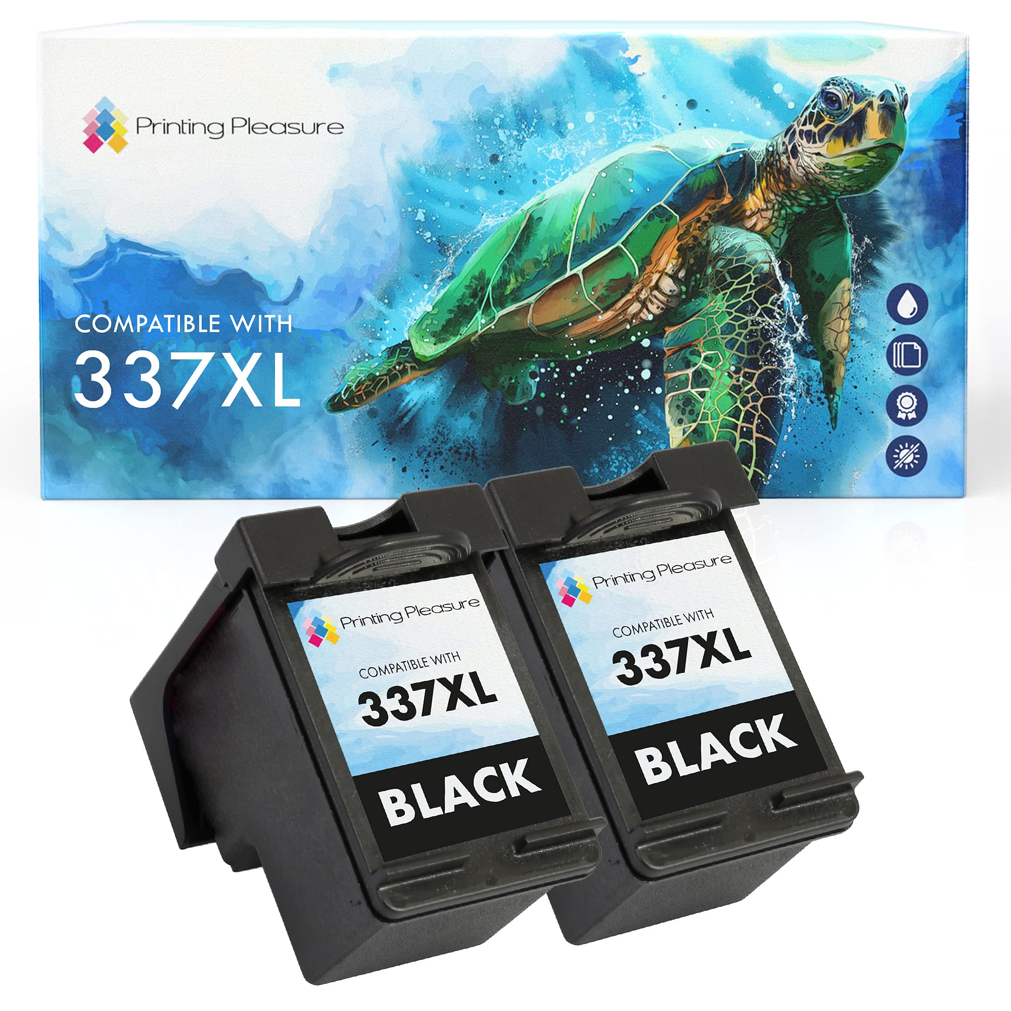 Printing Pleasure 2 Remanufactured Ink Cartridges Replacement for 337 for Photosmart 2500 2570 2573 2575 C4110 C4180 8049 DeskJet D4160 5940 6980 Officejet 6300 6313 6315 - Black, High Capacity