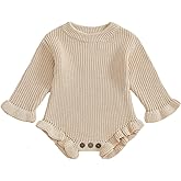 fhutpw Newborn Baby Girl Knit Sweater Romper Long Sleeve Letters Embroidery Onesie Infant Fall Winter Clothes