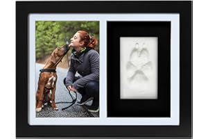 Better World Pets Paw Print + Photo Keepsake Frame Holds 4 x 6 inch Picture – Memorial Clay Imprint Kit – for Dogs and Cats – Perfect for Pet Lovers – Wall Mount, Black