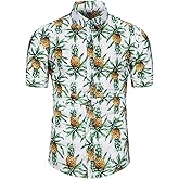 TUNEVUSE Mens Flower/Pineapple/Bird Print Hawaiian Short Sleeve Shirt Casual Button Down Tropical Shirt