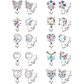 THUNARAZ 10 Pairs Clip on Earrings for Women Girls Butterfly Flower Pearl CZ Clip on Earrings for Girls Women Hypoallergenic Non Pierced Earring Sets Over 3 Years Old
