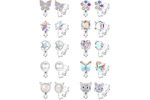 THUNARAZ 10 Pairs Clip on Earrings for Women Girls Butterfly Flower Pearl CZ Clip on Earrings for Girls Women Hypoallergenic Non Pierced Earring Sets Over 3 Years Old