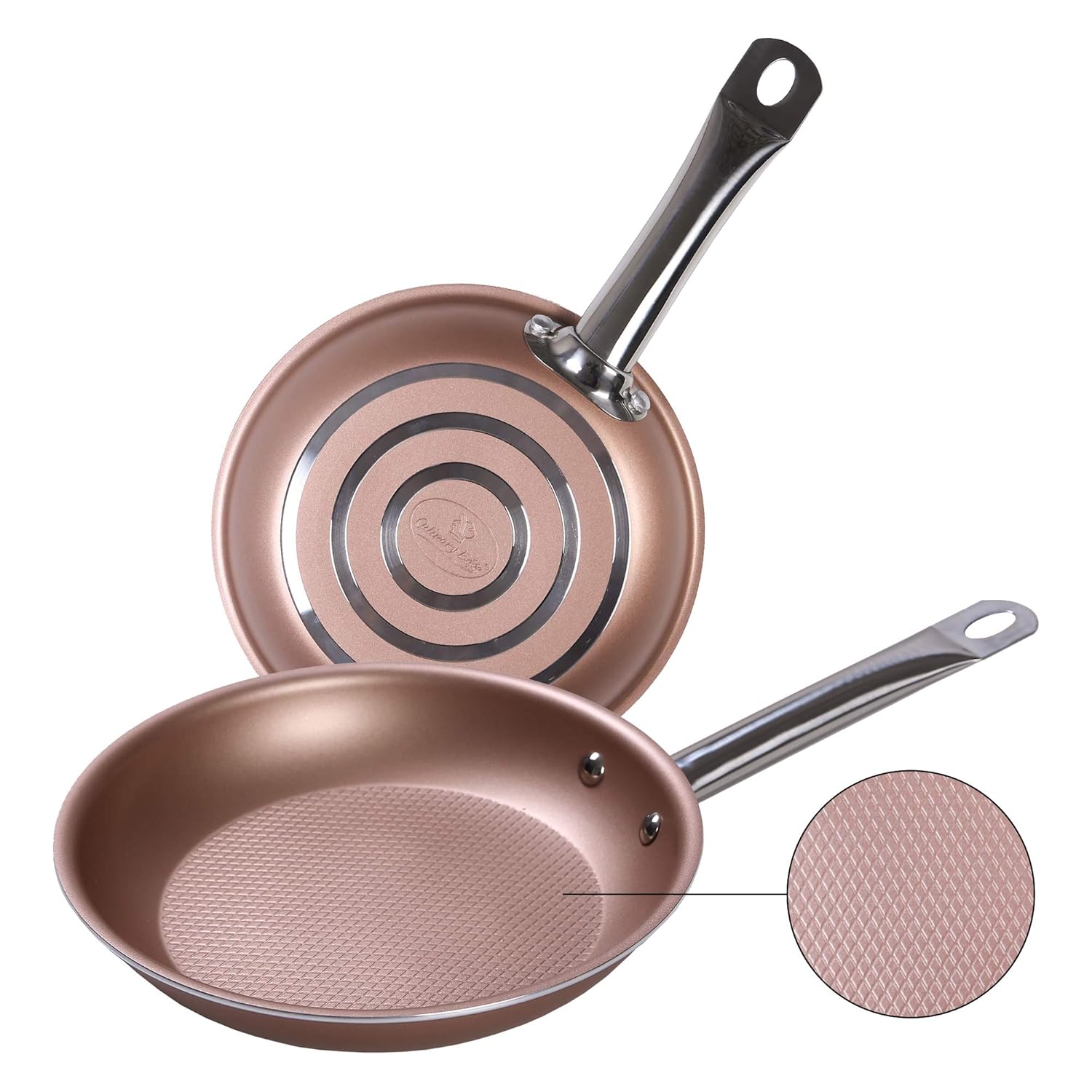 Culinary Edge 3D Diamond Textured Bottom 9.5-Inch Nonstick Oven/Dishwasher Safe Fry Pan - Rose Gold