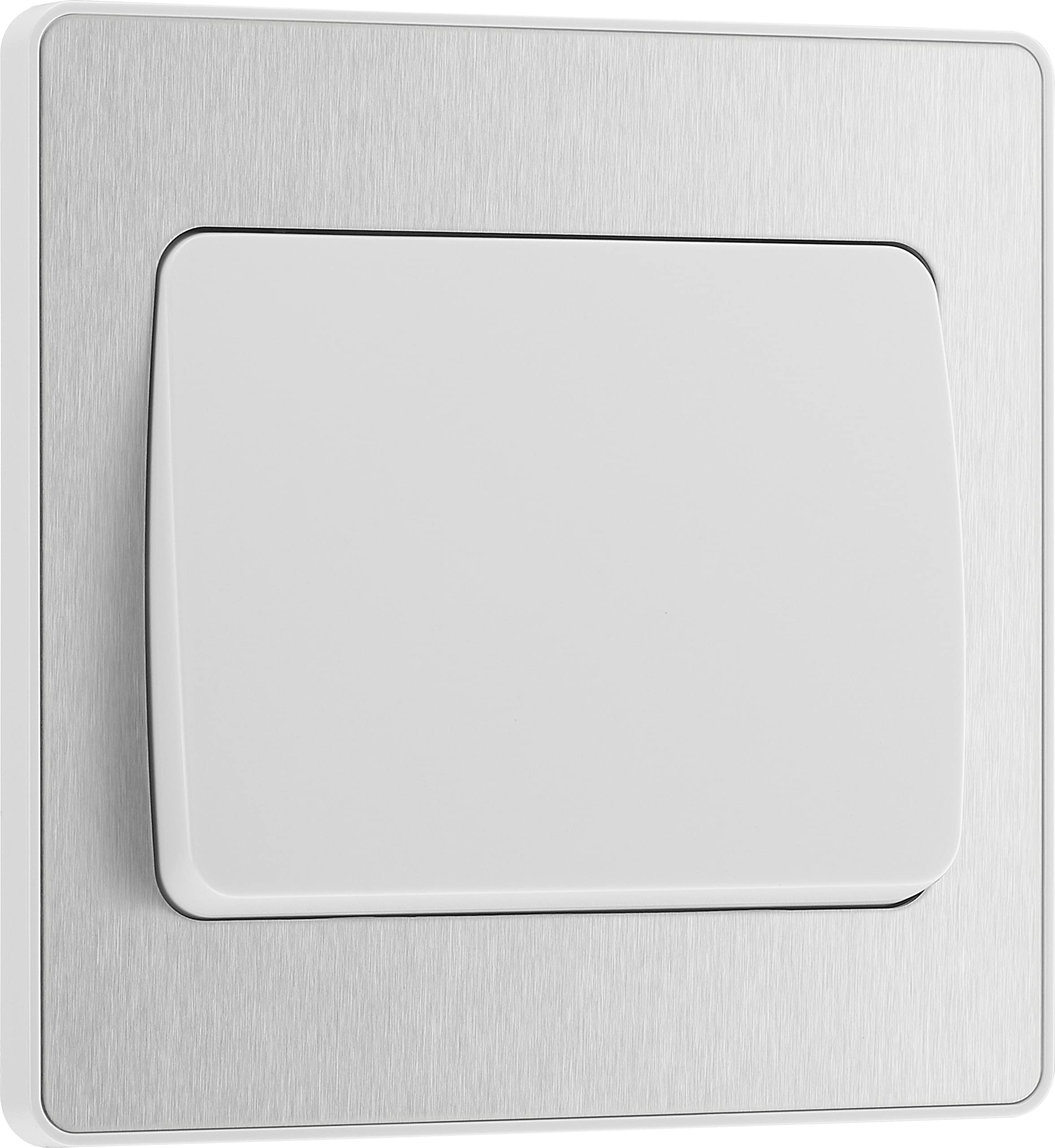 BG Electrical Single Wall Light Switch, Wide Rocker, 2 Way, Screwless Front Plate, Round Edges, Evolve, Brushed Steel, 20A, 16AX, PCDBS12WW — image 1