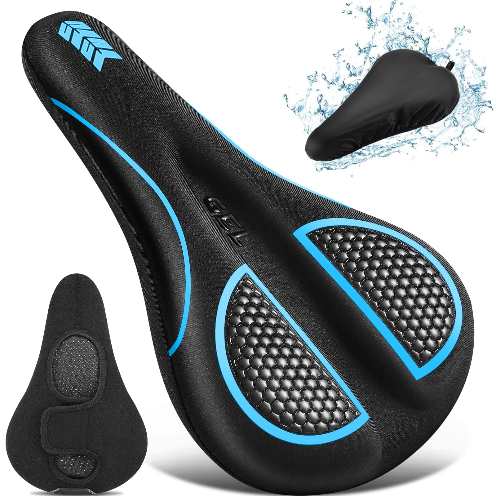 Bike Seat Cushion - Gel Padded Bike Seat Cover for Men Women Comfort, Extra Soft Exercise Bicycle Seat Compatible with Peloton, Outdoor & Indoor with Adjustable Velcro Secure Blue