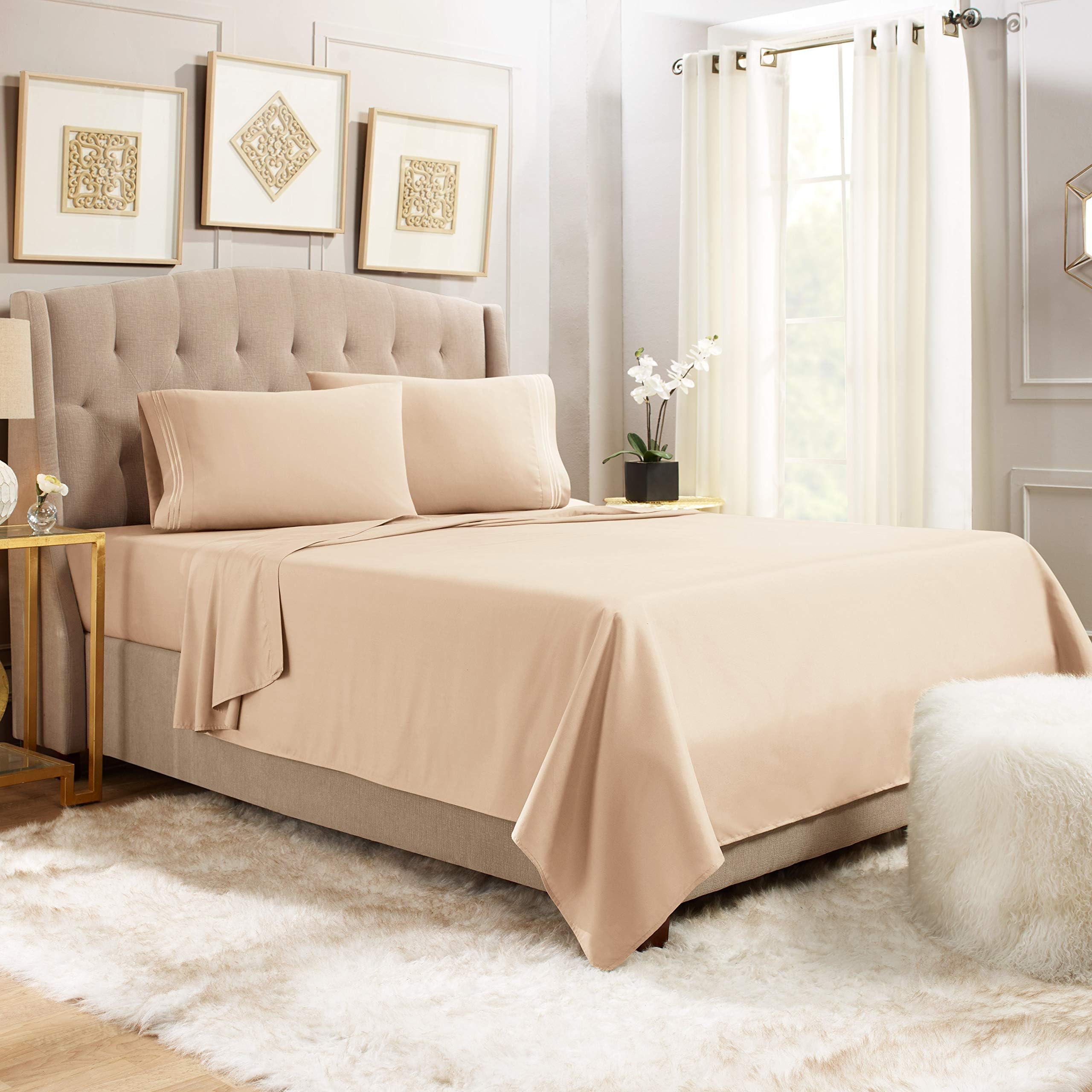 Empyrean Queen Sheets - 4 PC Super Soft Bed Sheets Queen Size - Double Brushed Microfiber Queen Size Sheets - Hotel Luxury Taupe Sand Queen Bed Sheets Set, with 4 Corner Elastic Straps